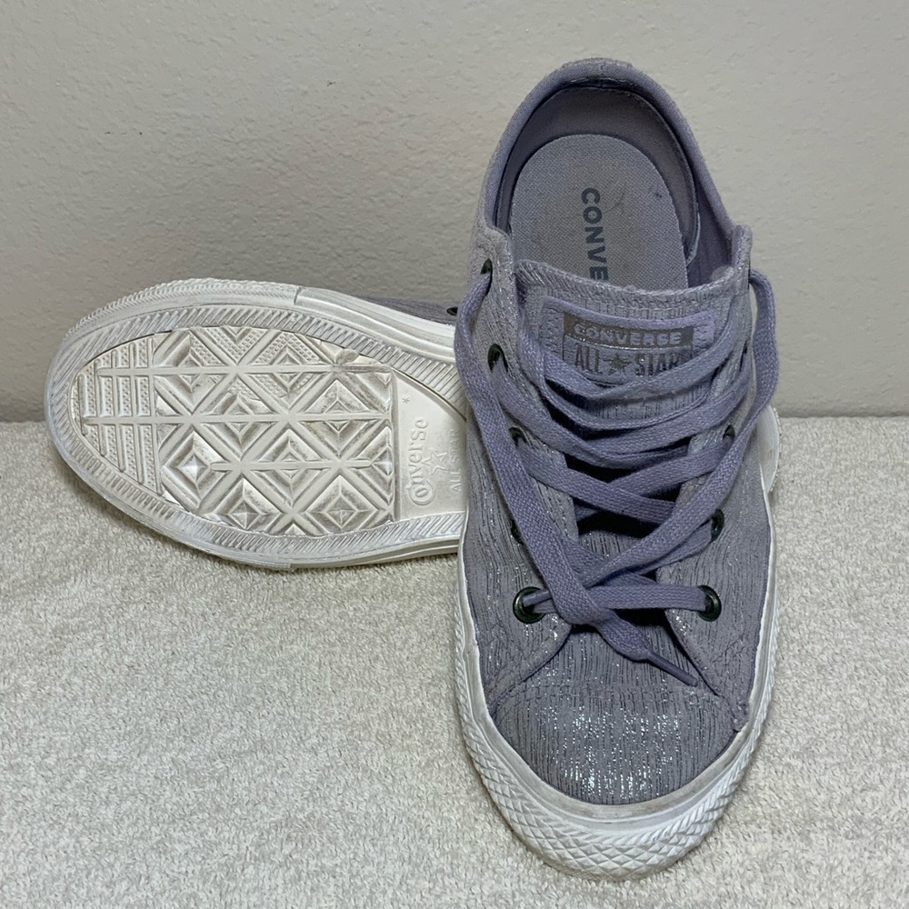Converse All Star Purple Shimmer Leather Low Top Youth 3
